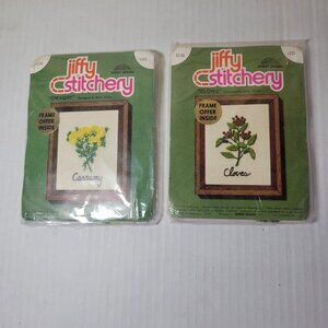 Lot of 2 Vintage Jiffy Stitchery Sunset Designs "Cloves" & "Caraway" Kit 1973